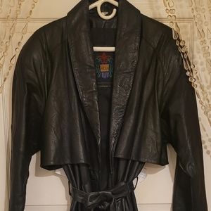 Black leather vintage trench coat